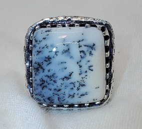 Sterling Silver Plated Size 7 Dendrite Opal Ring 5/8' Stone