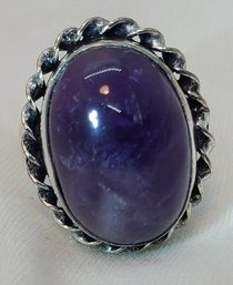 Sterling Silver Plated Size 9 Oval Natural Amethyst Ring ~ 3/4' Stone