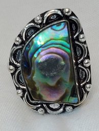 Sterling Silver Plated Size 8 Abalone Shell Ring ~ 5/8'