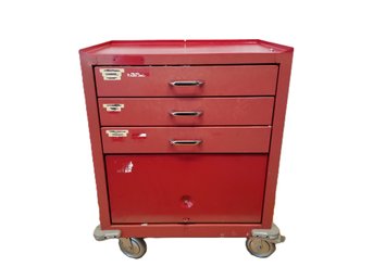 Mechanic's Tool Chest With Three Drawers, Flip -up Door & Two Wheels Lock