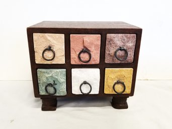 Unique Raw Quartz Stone & Solid Wood Apothecary 6 Drawer Spice Herb Chest/cabinet