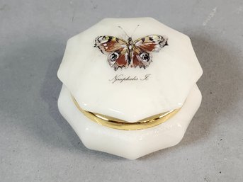 Vintage Italian Hexagonal Alabaster Butterfly Design Trinket Box