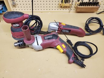 Trio Of Chicago Electric Corded Power Tools-drill, Oscillaring Multifunction Tool & Palm Sander