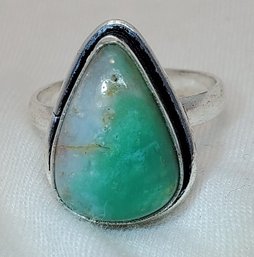 Sterling Silver Plated Size 9 Chrysoprase Ring ~ 5/8'