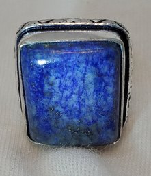 Sterling Silver Plated Size 6 Lapis Lazuli Ring ~ 5/8'