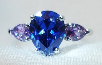 Sterling Silver Plated Size 8 Stunning Blue And Purple CZ Ring