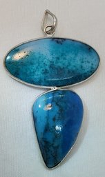 Sterling Silver Plated Large Turquoise And Blue Opal Pendant