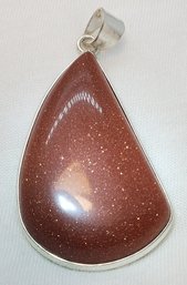 Sterling Silver Plated Enormous 14.06 Gram 1 3/4' X 1 1/8' Goldstone Pendant