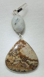 Sterling Silver Plated Incredible African Queen Picture Jasper And Moonstone Pendant