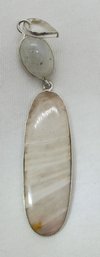 Sterling Silver Plated Extraordinary Statement Piece Jasper And Moonstone Pendant ~ 2 5/8' Long