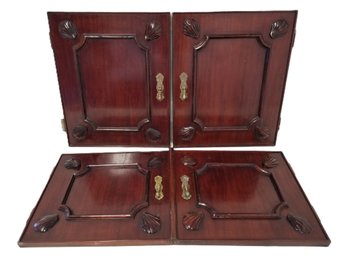 Four Antique Mahogany Cabinet Doors With Hand Carved Clamshell Rosettes & Raised Panels