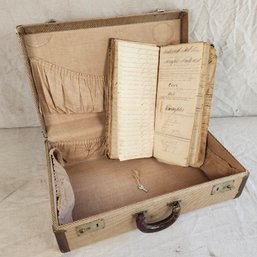 Vintage Suitcase And Antique Ledger Book