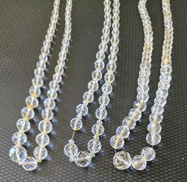 3 Vintage Faceted Crystal Beaded Riviere Necklaces With Fancy Silver Clasp