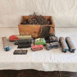 Crate Of Vintage Trains And Train Tracks