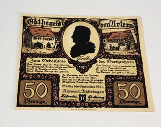 Antique.... 1921s Notgeld  50 Mark  Pfennig Bank Note  German For 'emergency Money' UNC Condition