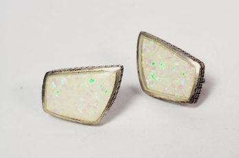 Vintage Sterling Silver OPAL Stone Inlay Earrings