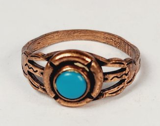 Wild UNiQUE Vintage  Solid Copper Turquoise Ring