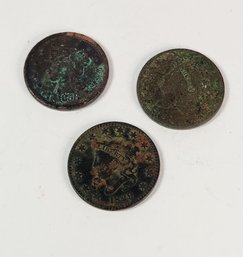 3 Large Cent Coins  - 1829,1856,18??