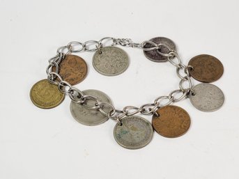 Vintage Sterling Silver Handmade Coin Bracelet With US And Foreign Coins