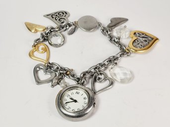 New Silver And Gold Tone Charm Bracelet With Watch