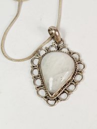 Vintage Sterling Silver Glowing Quartz Moon Stone  Pendant And Necklace