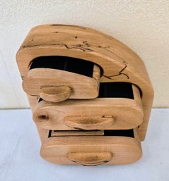 Handcrafted Jewelry Box Signed By Artist, Dave Ross, Carved From Exotic Wood