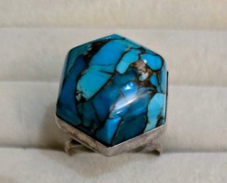 Large Jay King Turquoise And Sterling Hexagon Ring Set In Sterling Stamped 926 - Size  8.75