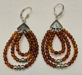 A Mber And Sterling Hoop Earrings