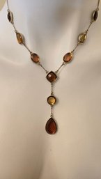 Gold Bezeled Amber Lariat Style Necklace