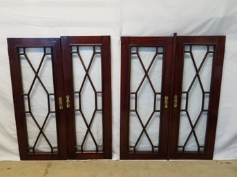 Four Antique Mahogany Cabinet Glass Doors With Wood Latice