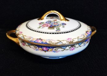 Vintage Phoenix China Czechoslovakia Round Serving Vegetable Bowl Gold Handles