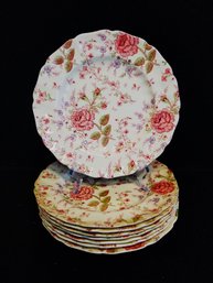 Vintage Set Of 8 Rose Chintz Dinner Plates By Johnson Brothers England