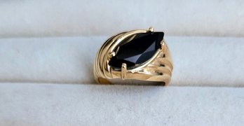 Black Faceted Onyx Stone Set In Stylish 14kt Gold Setting/Ring