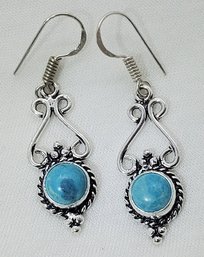 Silver Plated Pair Of Synthetic Larimar Earrings