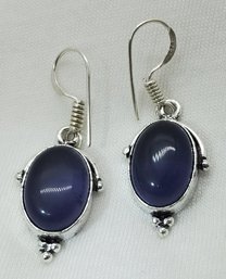 Silver Plated Pair Of Synthetic Amethyst Earrings