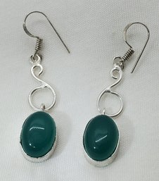 Silver Plated Pair Of Synthetic Emerald Earrings