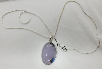 Stunning Sterling Silver Plated Blue Opal Pendant With Silver Plated 18' Necklace