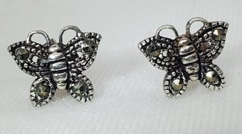 Vintage Sterling Silver Pair Of Butterfly Earrings ~ 1.11 Grams