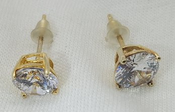 Vintage Sterling Silver Gold Plated Stunning CZ Earrings ~ 1.48 Grams