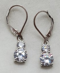 Vintage Sterling Silver Gorgeous Dangle CZ Earrings ~ 2.58 Grams