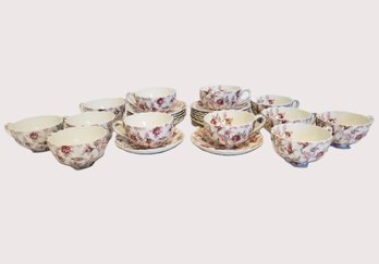 Vintage Copeland England Spode 'Rosebud Chintz' Coffee/Tea Cups & Saucers