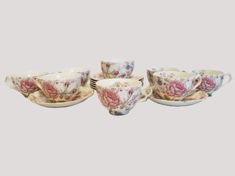 Vintage Johnson Bros. 'Rose Chintz' Teacups & Saucers - Made In England