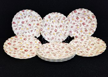 Set Of 8 Vintage Copeland SPODE Rosebud Chintz Bone China Luncheon Plates England