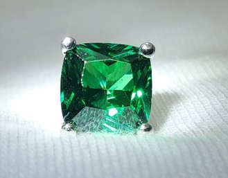 Vintage Sterling Silver Single One Carat Tested Emerald Earring ~ 1.21 Grams