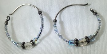 Vintage Sterling Silver Extraordinary Crystal Hoop Earrings ~ 1.54 Grams