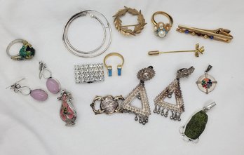 Lot Of Vintage Sterling Silver And Costume Jewelry And Pin