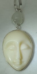 Sterling Silver Plated Carved Quartz & Moonstone Pendant