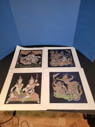 Asian Silk Art . 4 Of Them.  Purchased On A Trip To China Many Moons Ago. - - - - - - - - ' - - ' - Loc: S2