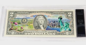 Bradford Exchange - $2 Dollar Bill - Colorized New York Statehood Uncirculated Note In Slab