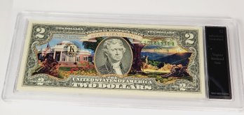 Bradford Exchange - $2 Dollar Bill - Colorized Virginia  Statehood Uncirculated Note In Slab